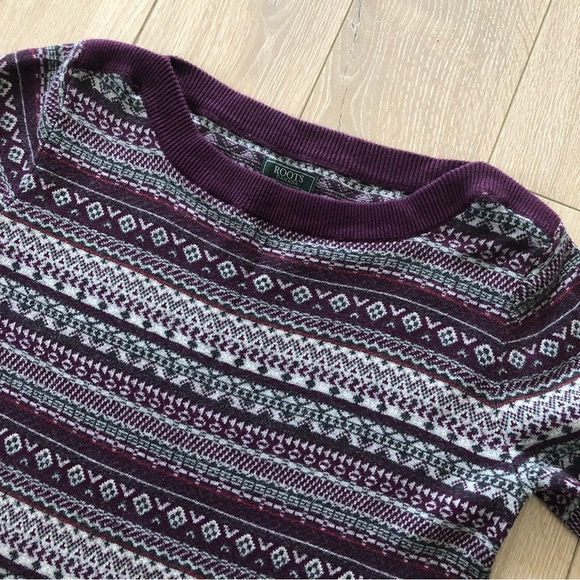 Roots Fair Isle Jacquard Light Sweater in Purple & Dark Gray Size XS - Picture 5 of 12